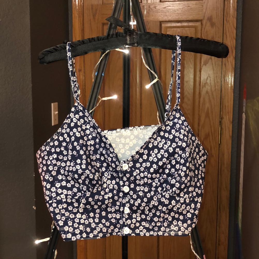 Floral blue crop top spaghetti strap
